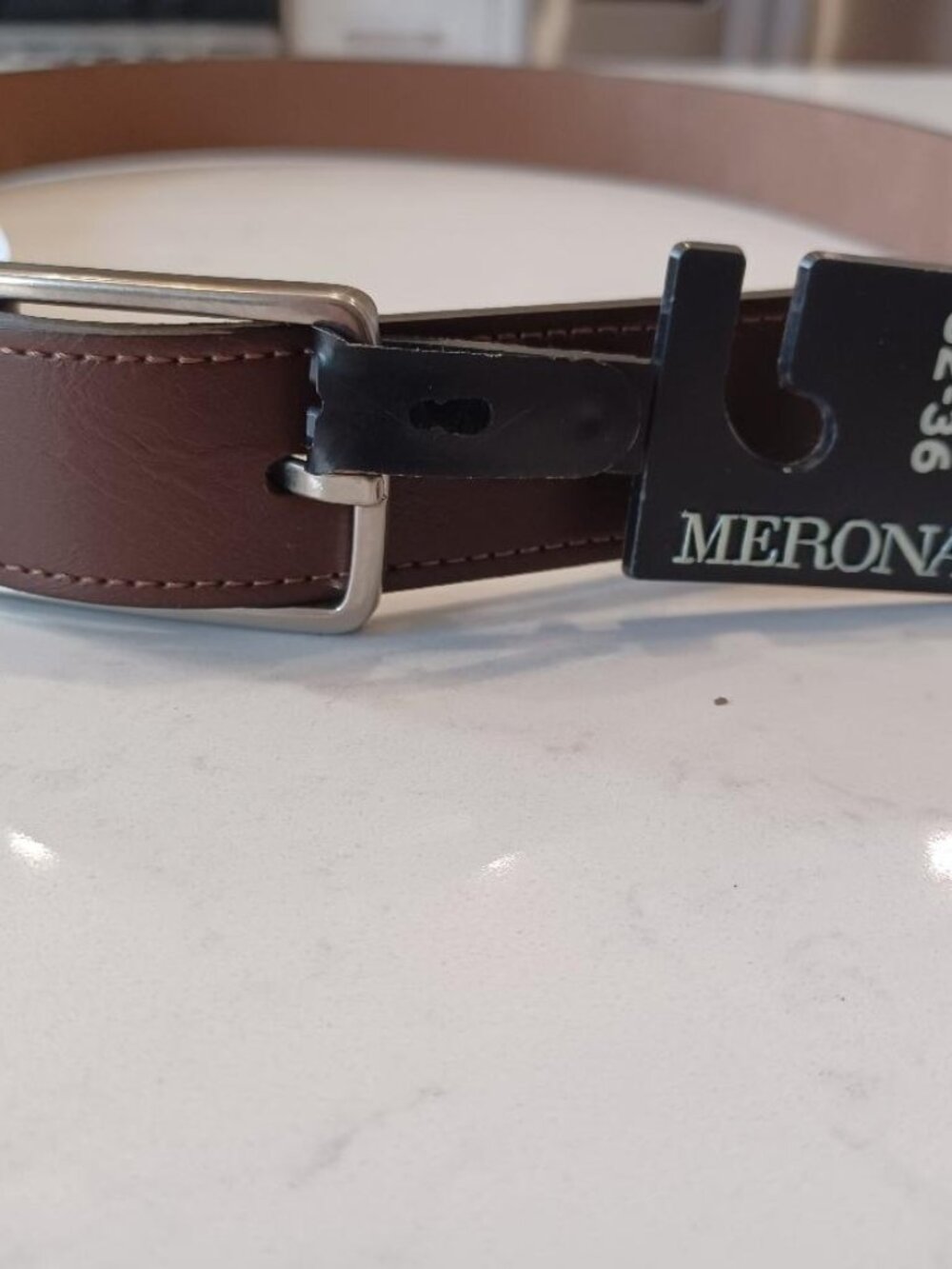 Merona brown ribbon style belt light blue woven canvas  sz 32-36 Fox motif